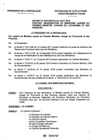 Image of DÉCRET PRÉSIDENTIEL – organisation du Cabinet Ministériel 2016